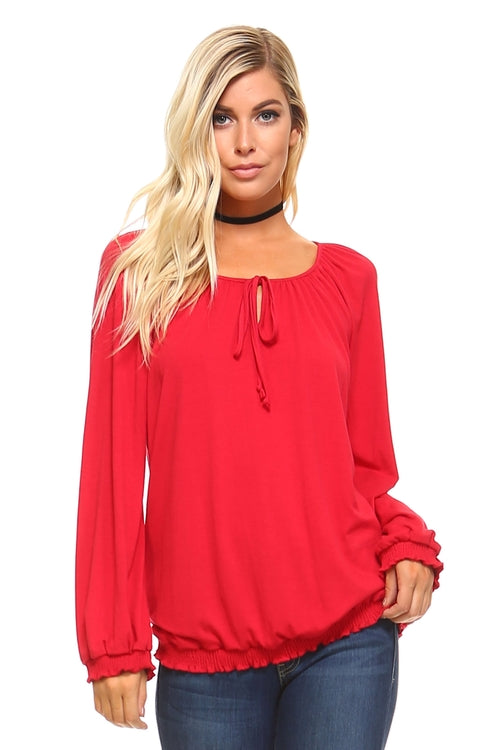 Women's Long Sleeve Solid Blouse Top