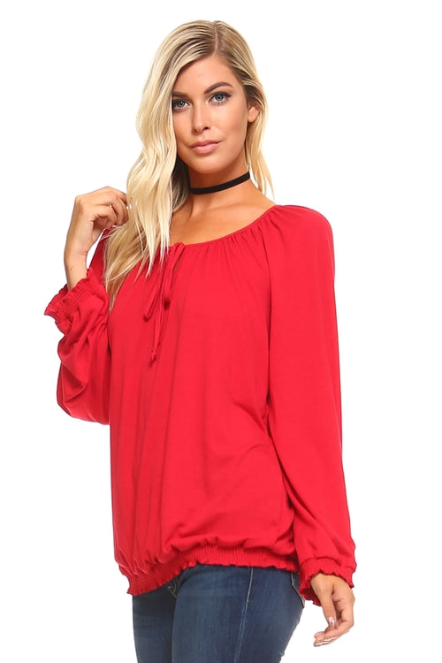 Women's Long Sleeve Solid Blouse Top