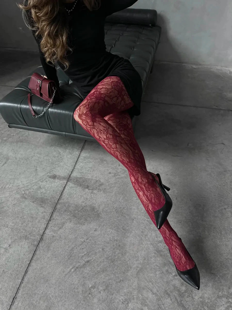 Floral Lace Fishnet Tights