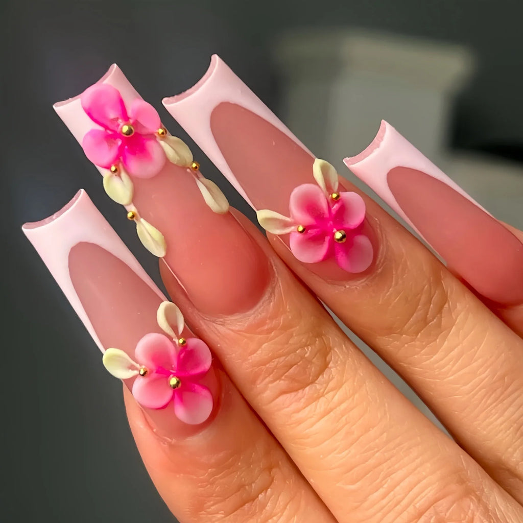 Long Square Press on Charm Nails Durable Wear