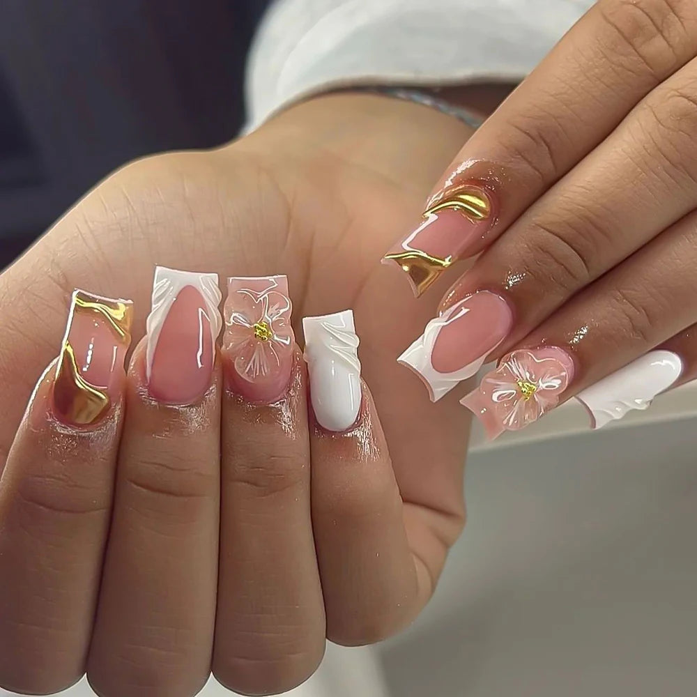 Stunning Retro Flower Y2k Caviar Bead Floral Press on Nails