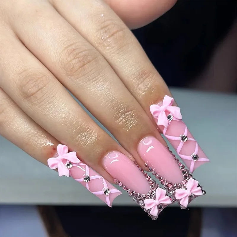 Long Square Press on Charm Nails Durable Wear