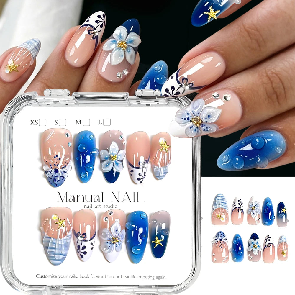 Stunning Retro Flower Y2k Caviar Bead Floral Press on Nails