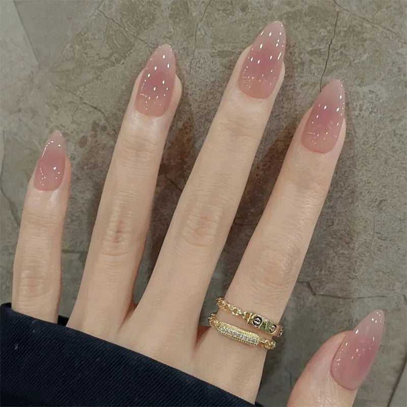 Metallic Cat Eye Sheer Manicure Art Textured 3D Acrylic Almond Medium Press on Nails