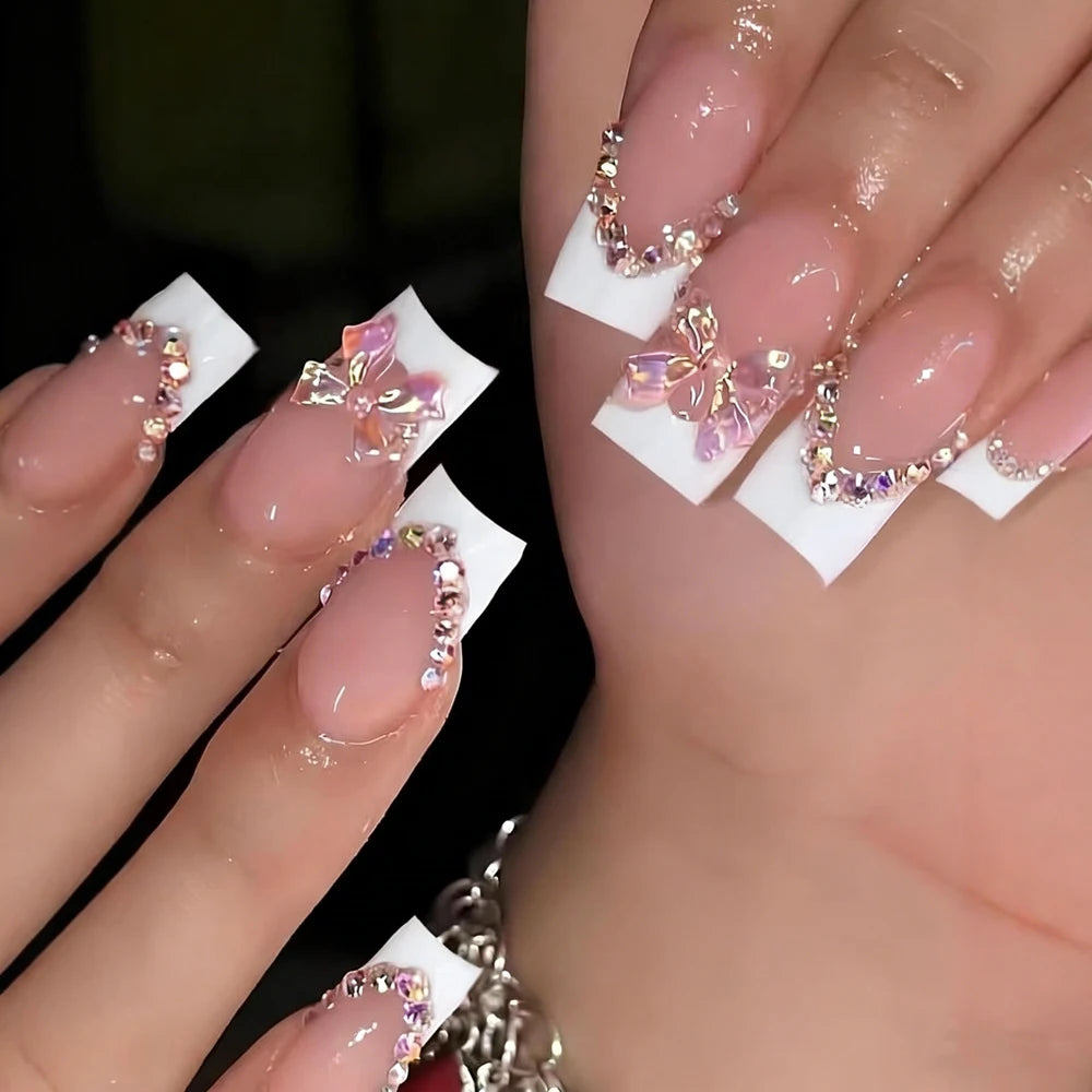 Stunning Retro Flower Y2k Caviar Bead Floral Press on Nails