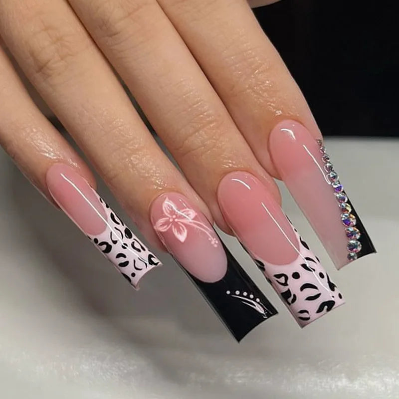 Long Square Press on Charm Nails Durable Wear