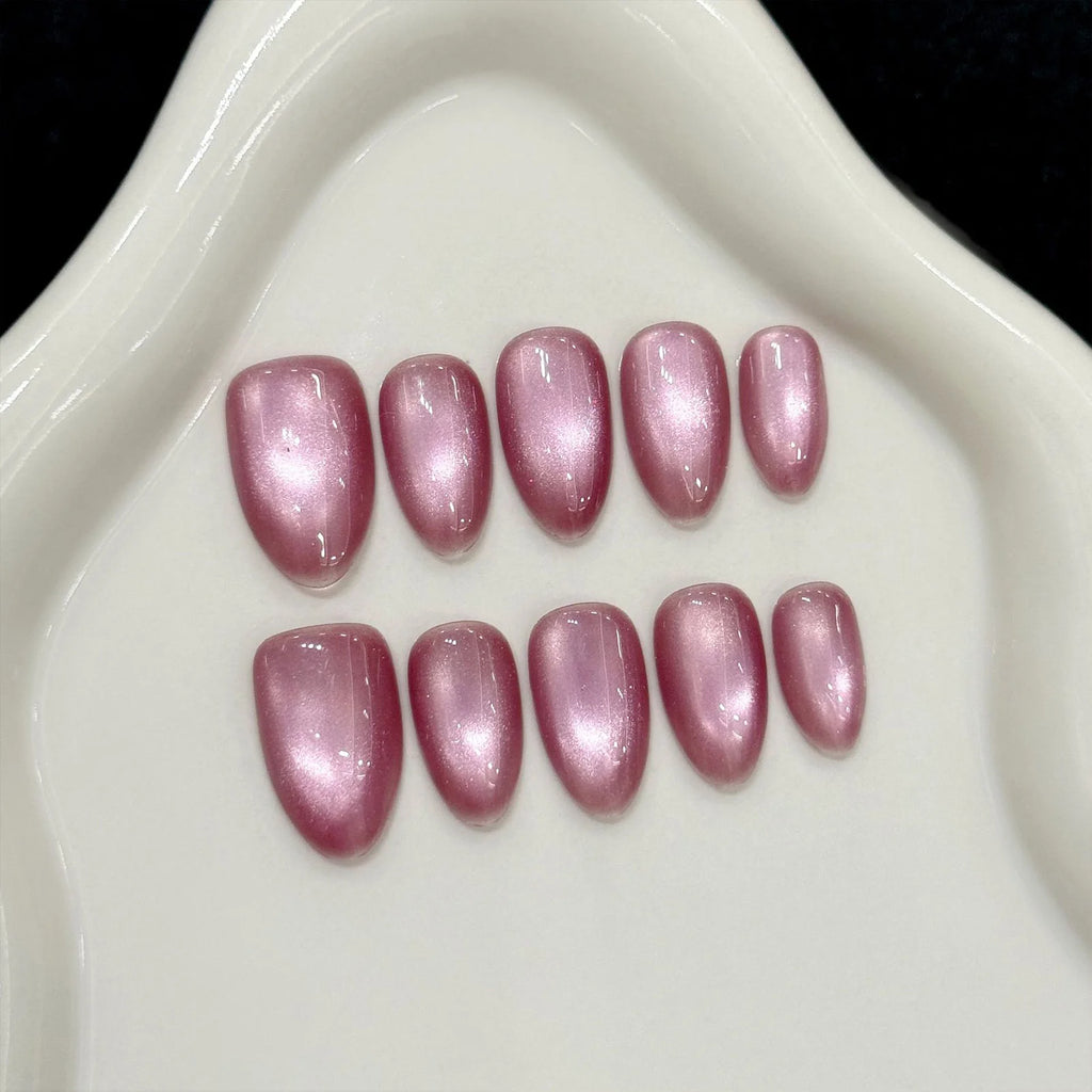 Handmade Glass Bead Cat Eyes Press on Nails