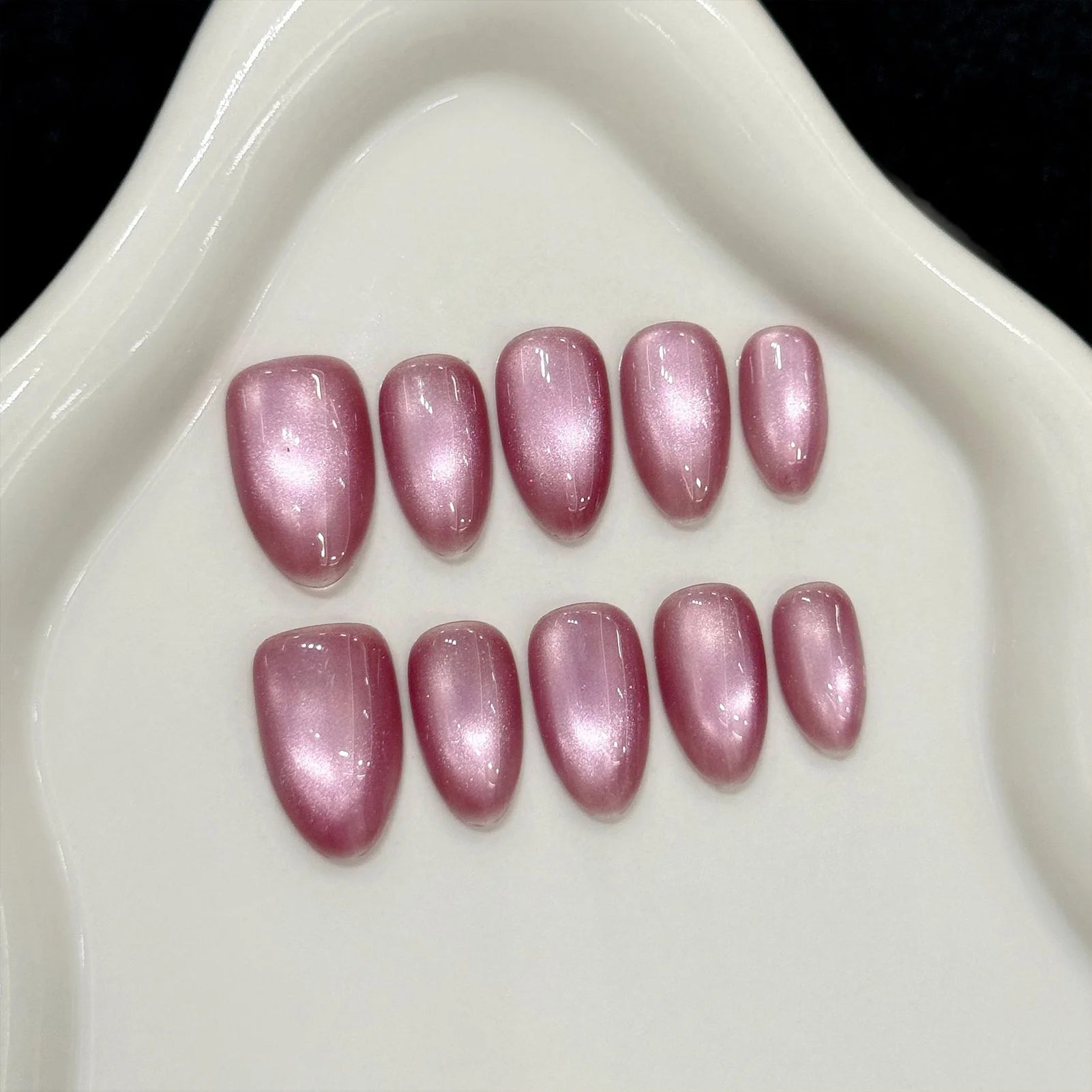 Handmade Glass Bead Cat Eyes Press on Nails