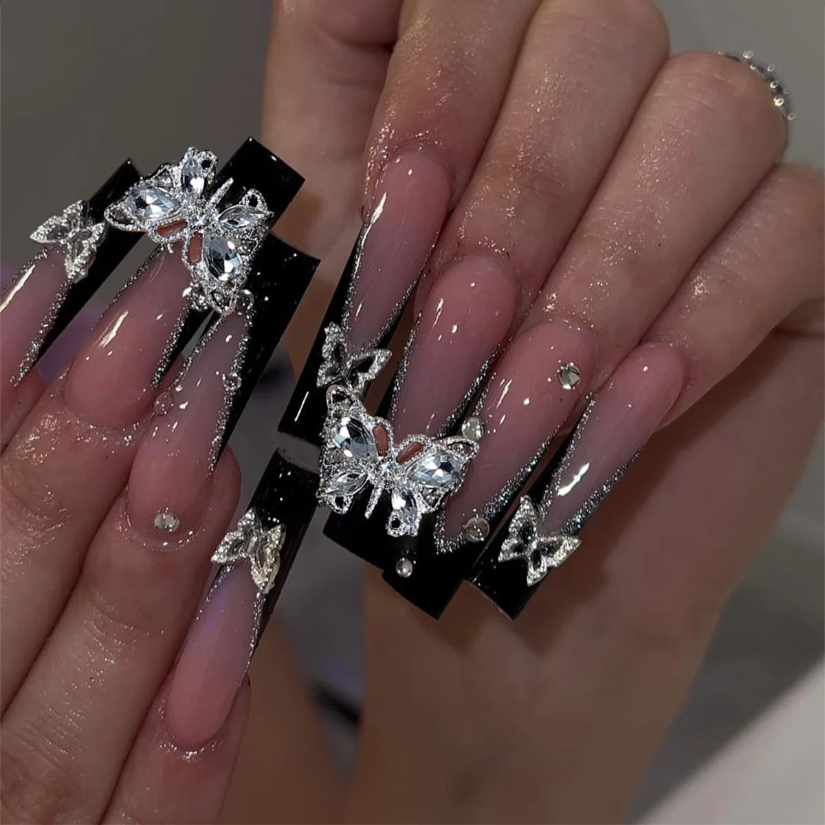 Long Square Press on Charm Nails Durable Wear
