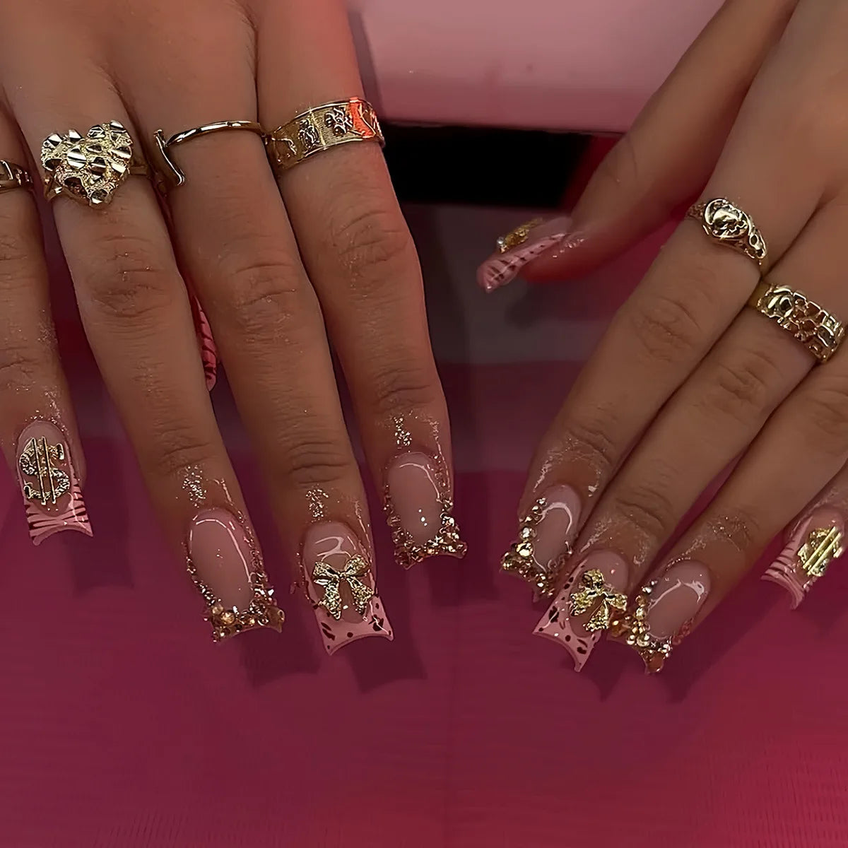 Nude Pink Sweet Press On Nails Short French With 3D Decor