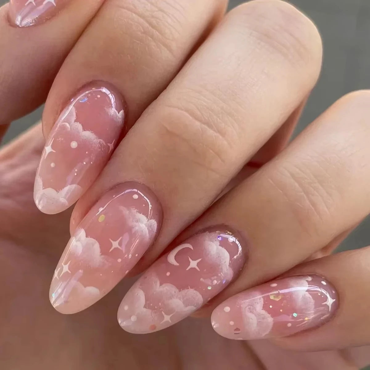 Sweet Cat Eye French Press on Nails Diamond-Pointed Three Dimensional Bow Knot