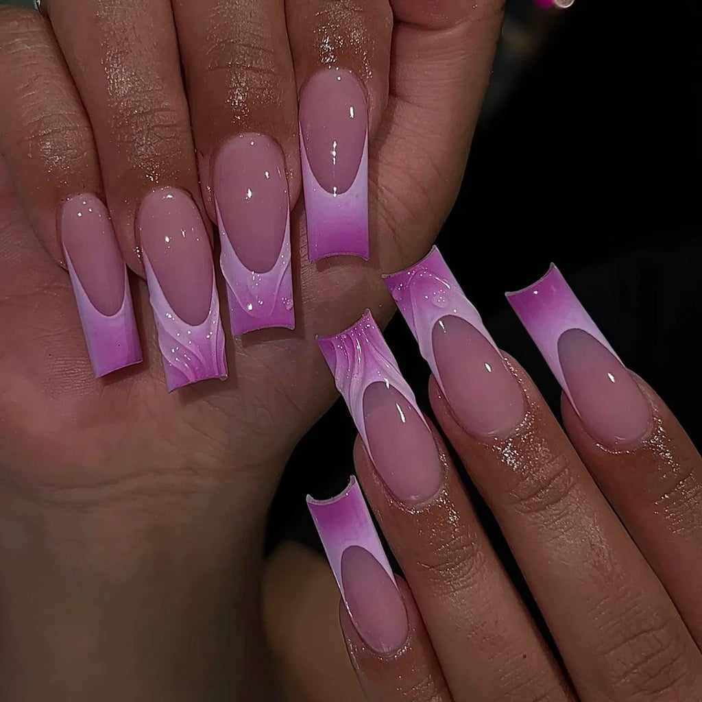 Long Square Press on Charm Nails Durable Wear