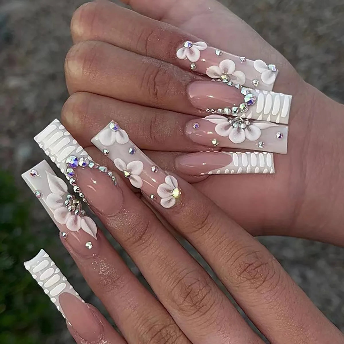Long Square Press on Charm Nails Durable Wear