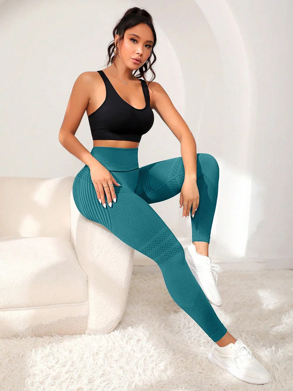 High Waisted Elastic Fitness Pants with lift affect