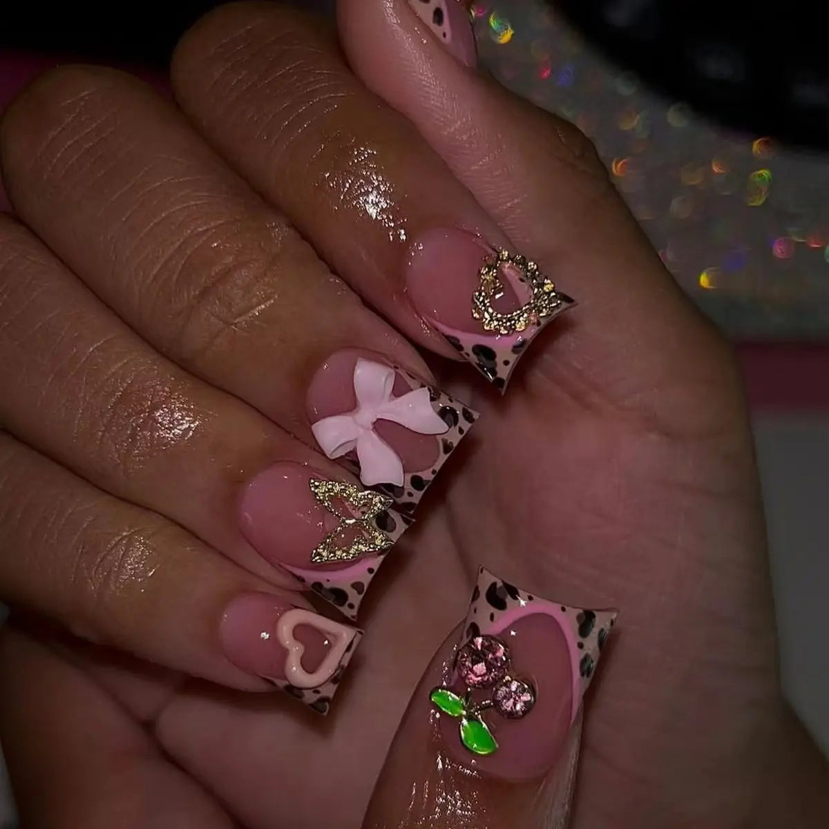 Nude Pink Sweet Press On Nails Short French With 3D Decor