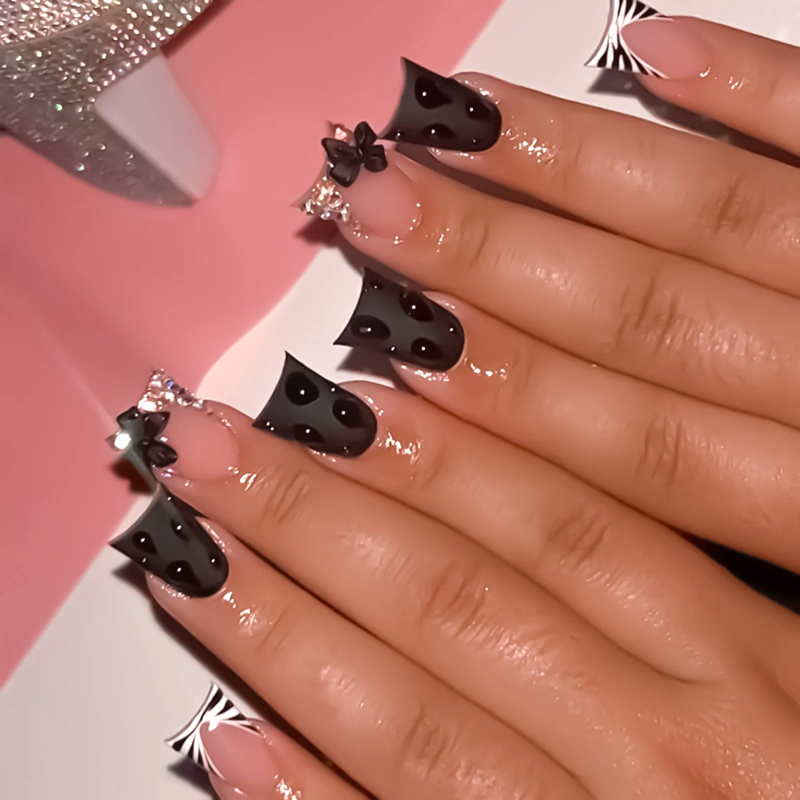 Nude Pink Sweet Press On Nails Short French With 3D Decor