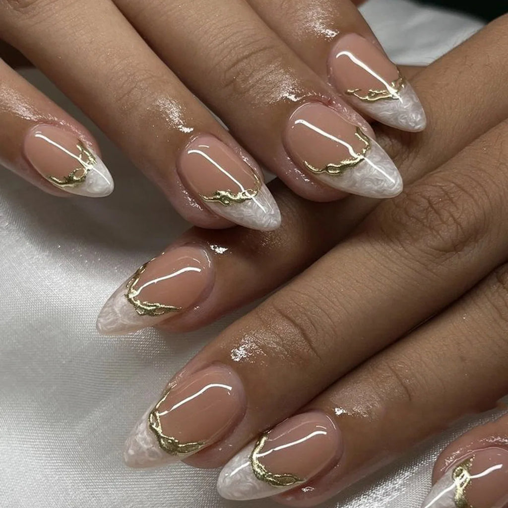 Metallic Cat Eye Sheer Manicure Art Textured 3D Acrylic Almond Medium Press on Nails
