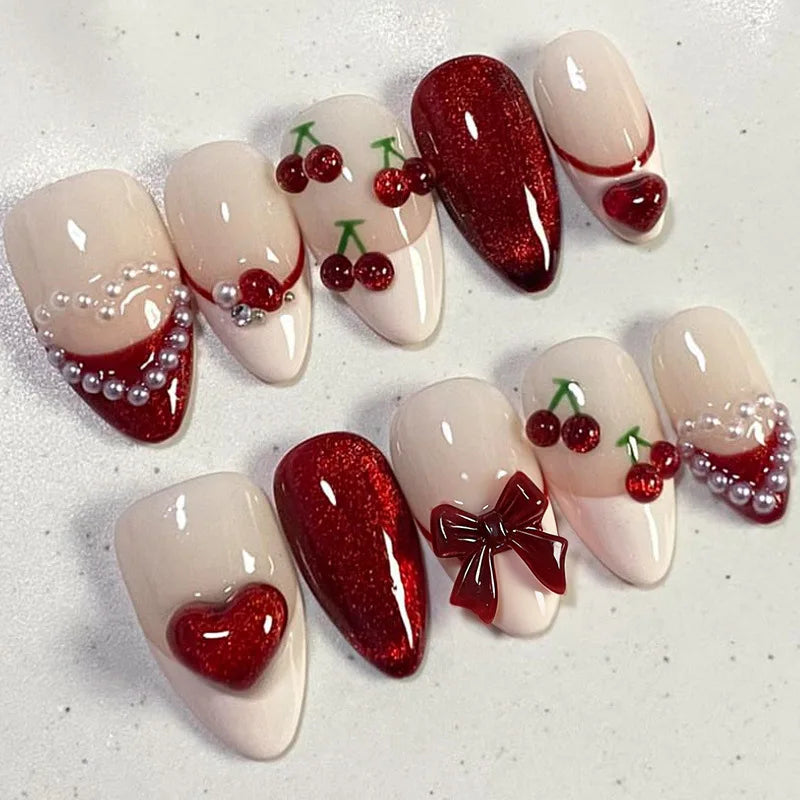 Pink Flower Almond Kawaii Press on Nails