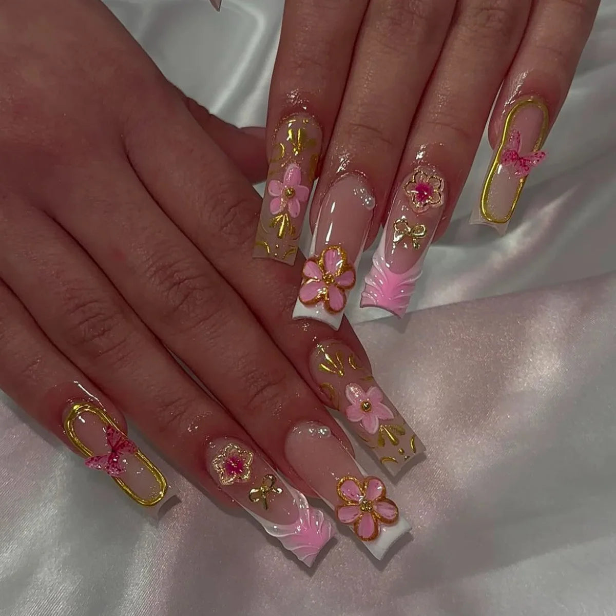 Long Square Press on Charm Nails Durable Wear