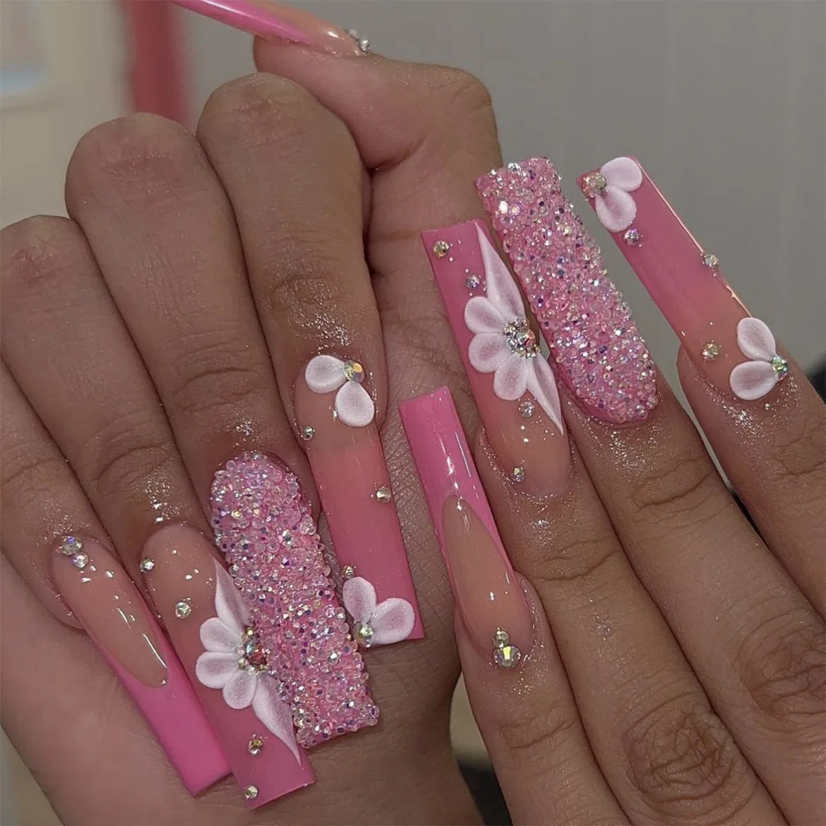 Long Square Press on Charm Nails Durable Wear