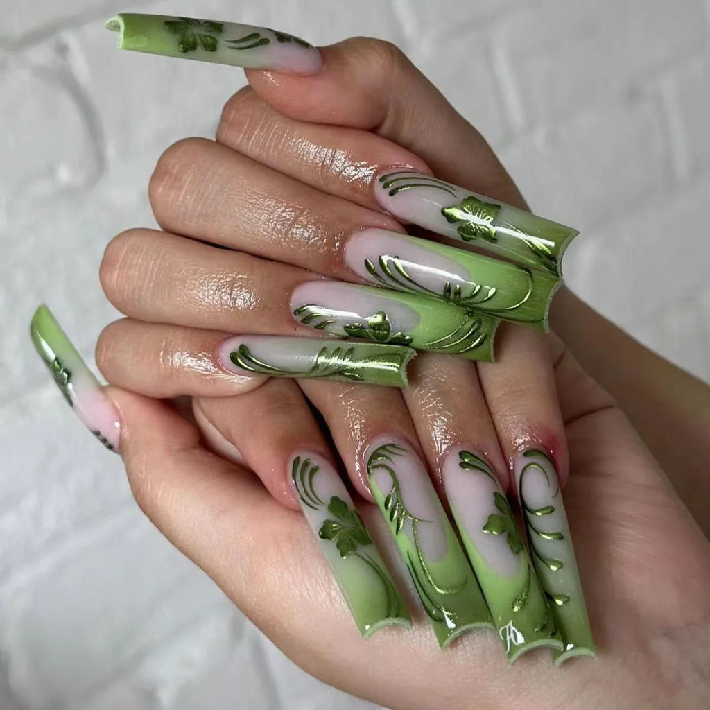 Long Square Press on Charm Nails Durable Wear