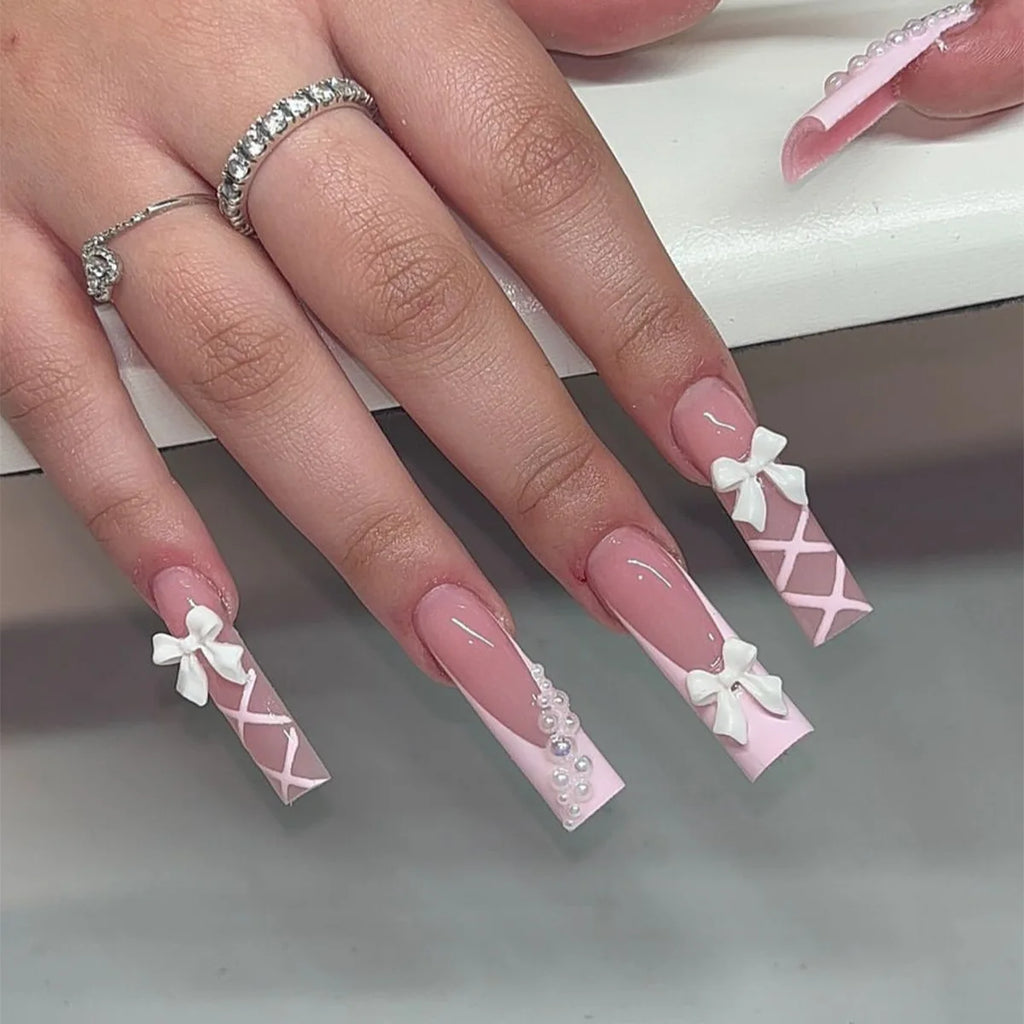 Long Square Press on Charm Nails Durable Wear