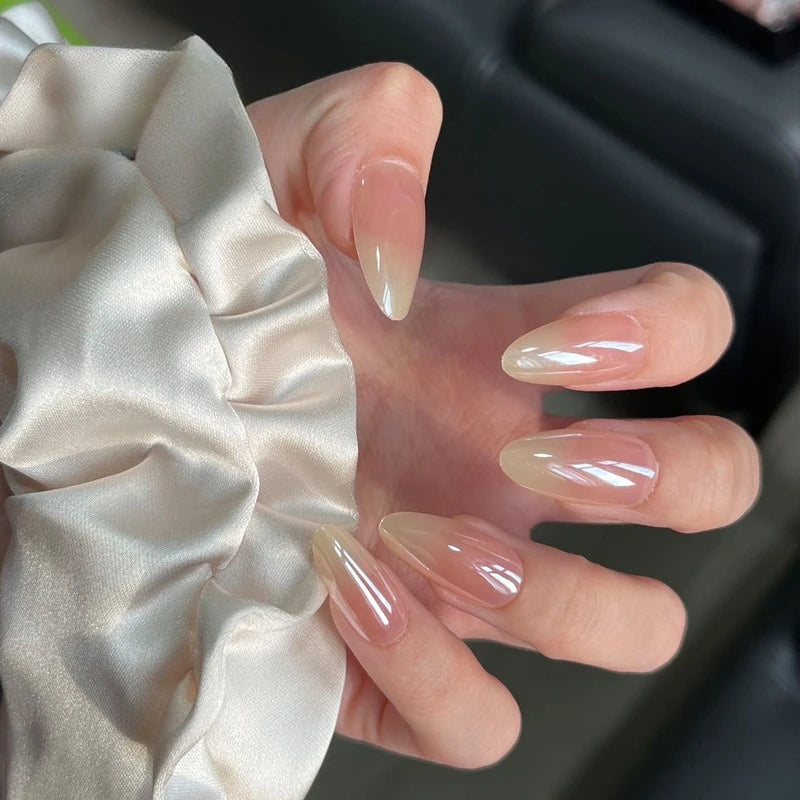 Metallic Cat Eye Sheer Manicure Art Textured 3D Acrylic Almond Medium Press on Nails
