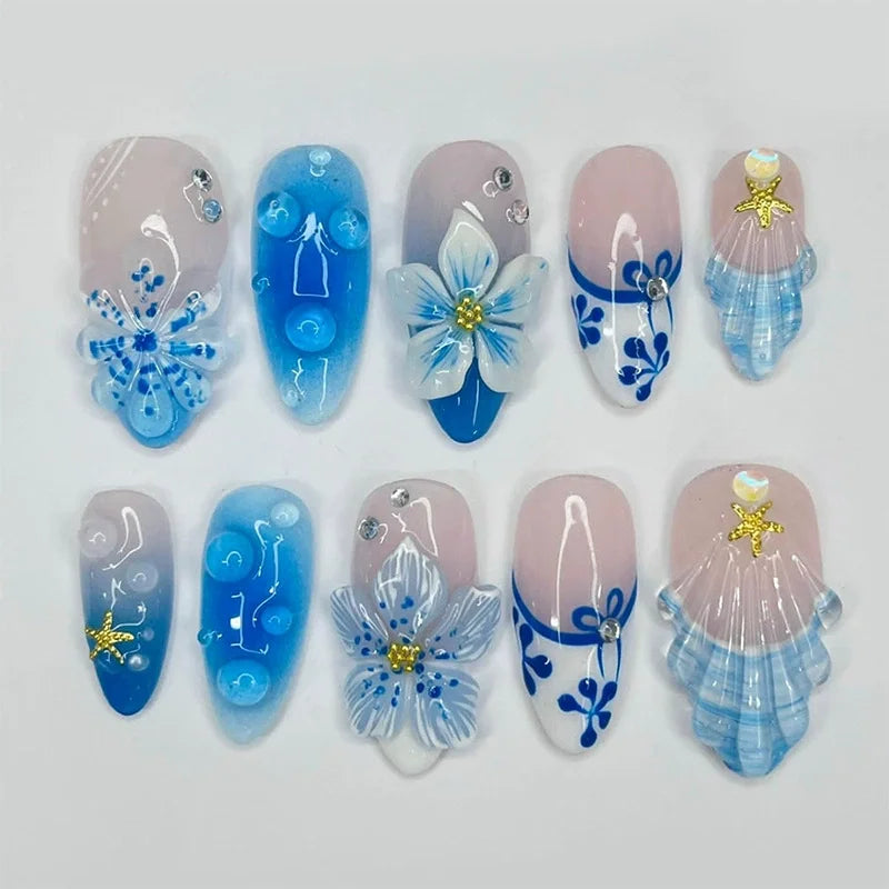 Pink Flower Almond Kawaii Press on Nails
