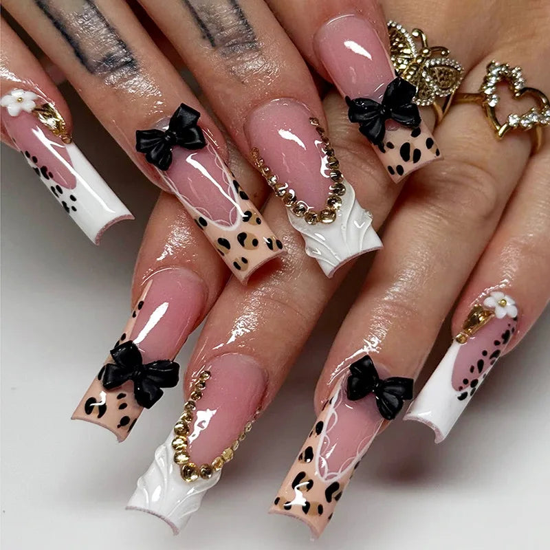 Long Square Press on Charm Nails Durable Wear
