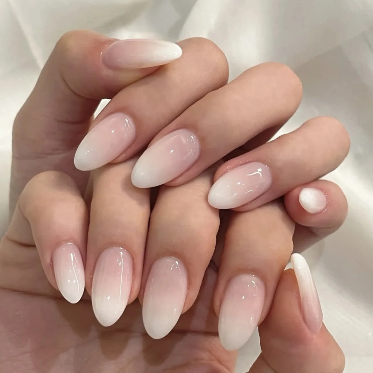 Metallic Cat Eye Sheer Manicure Art Textured 3D Acrylic Almond Medium Press on Nails