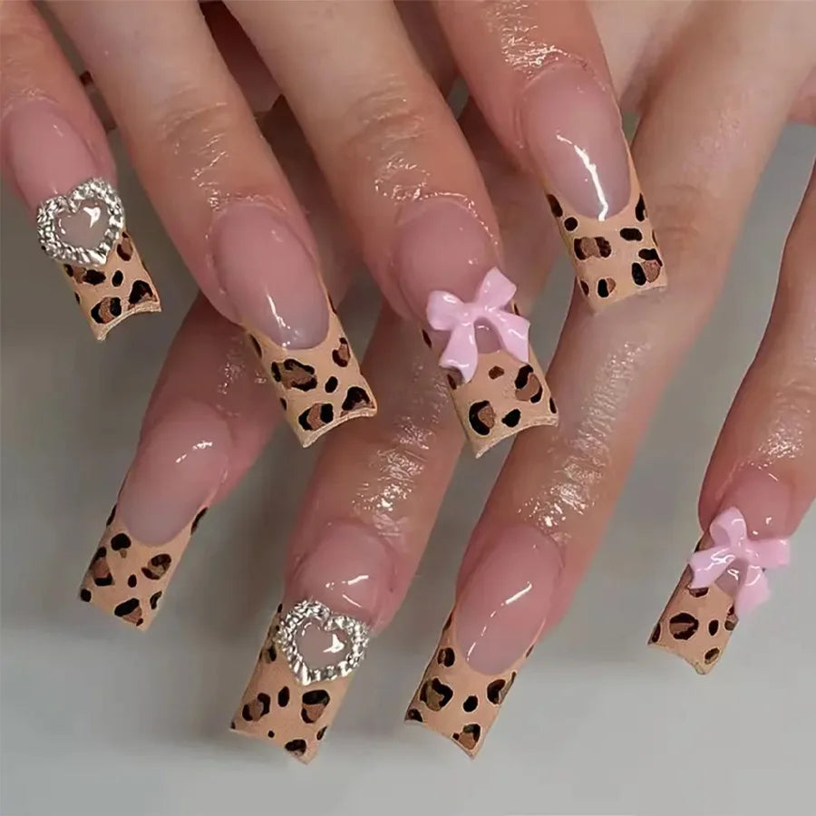 Long Square Press on Charm Nails Durable Wear