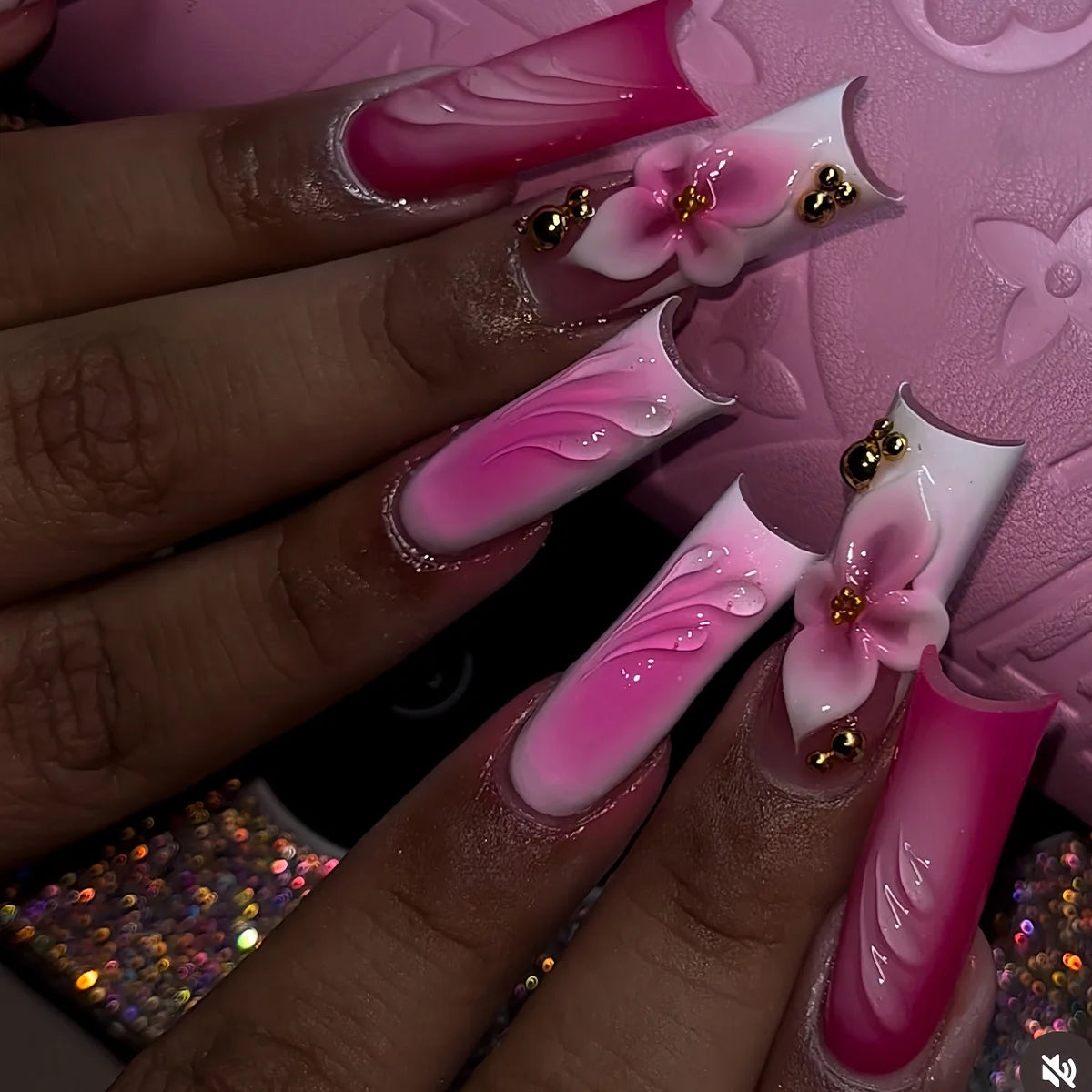 Long Square Press on Charm Nails Durable Wear
