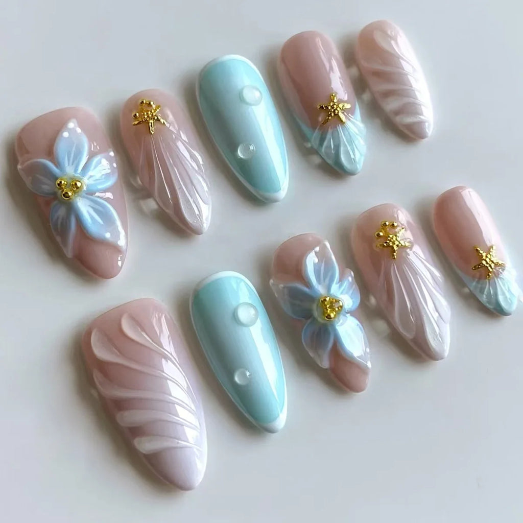 Pink Flower Almond Kawaii Press on Nails