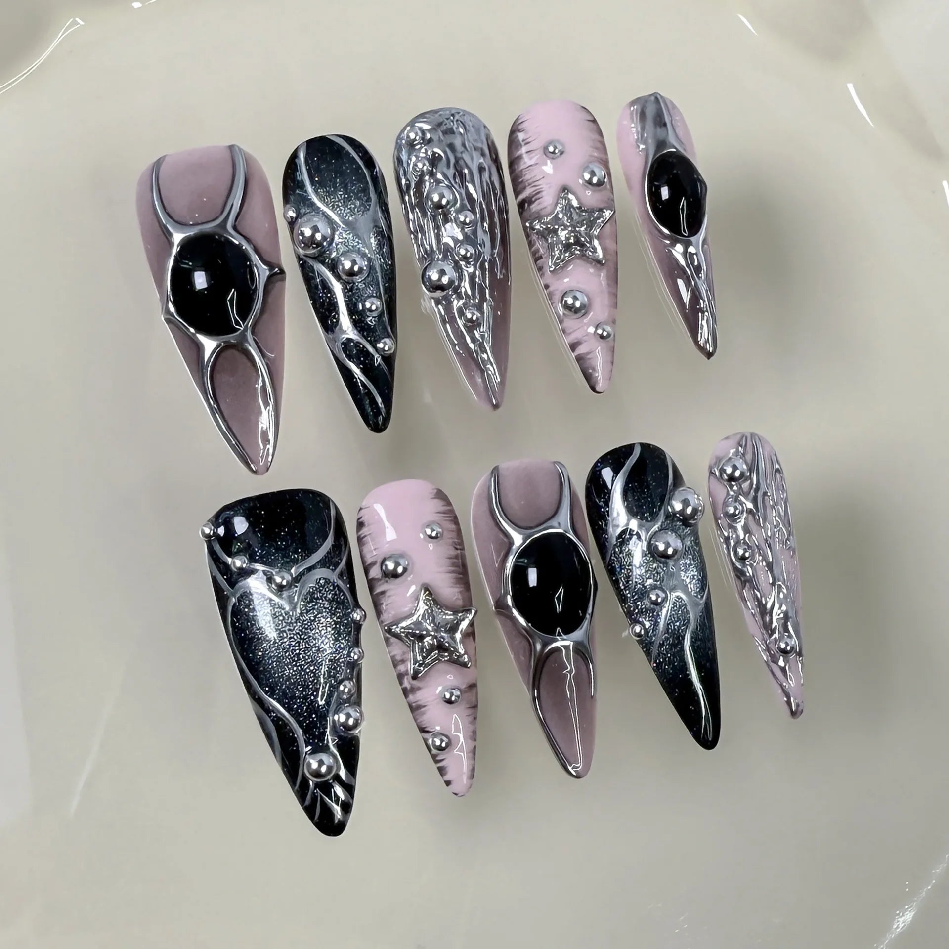 Long Y2K Stiletto Press on Gothic Alt Nails