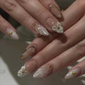 Y2k Press on Nails with Almond Head Design Cat's Eye Silver Stripe Pattern
