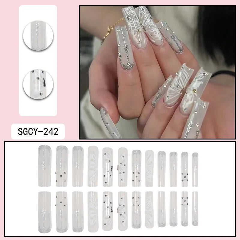 Ultra Long Extravagant Diamond Glossy Press On Nails