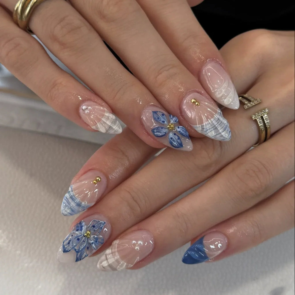 Pink Flower Almond Kawaii Press on Nails