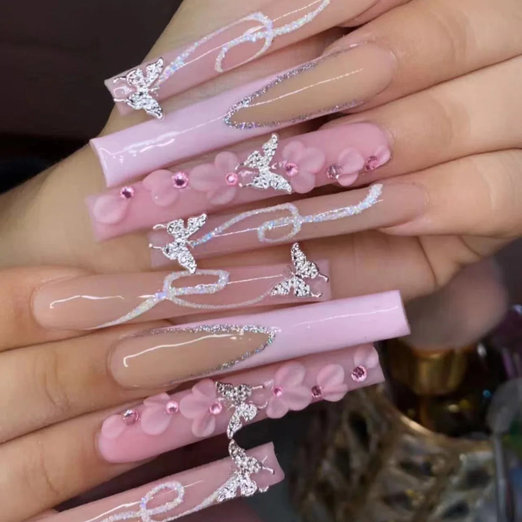 Ultra Long Extravagant Diamond Glossy Press On Nails