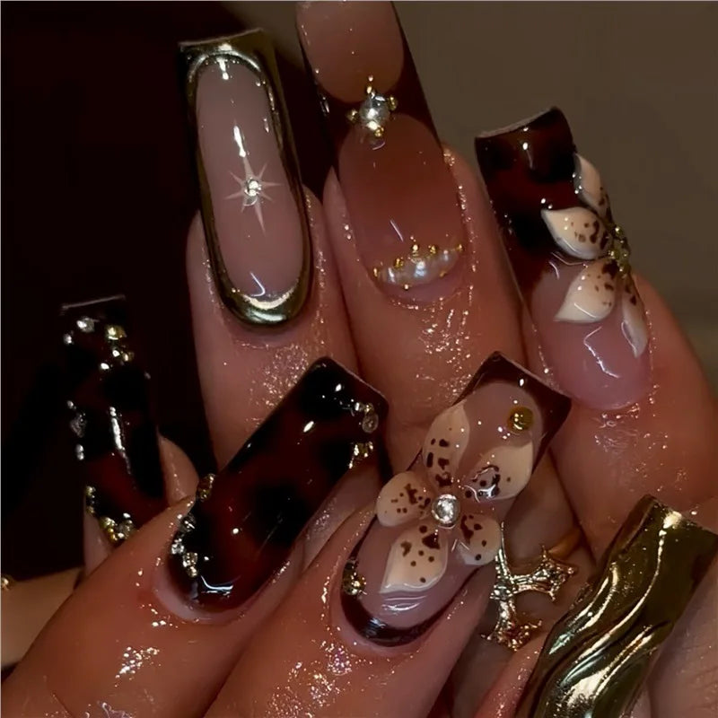 Long Square Press on Charm Nails Durable Wear