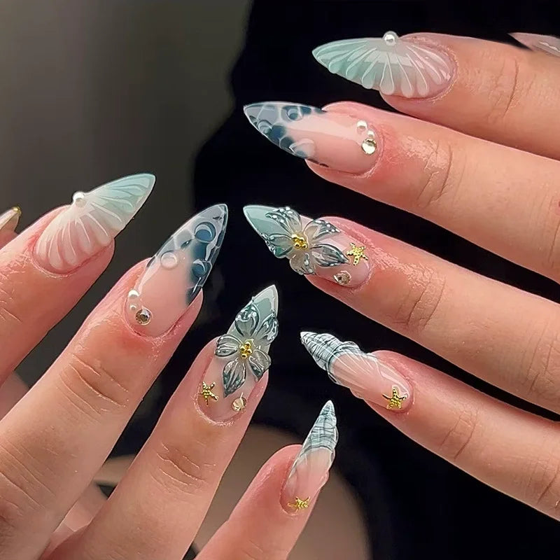 Pink Flower Almond Kawaii Press on Nails