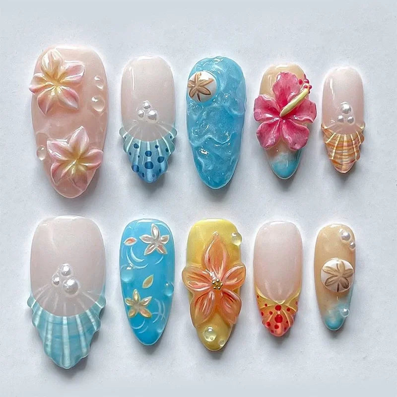 Pink Flower Almond Kawaii Press on Nails