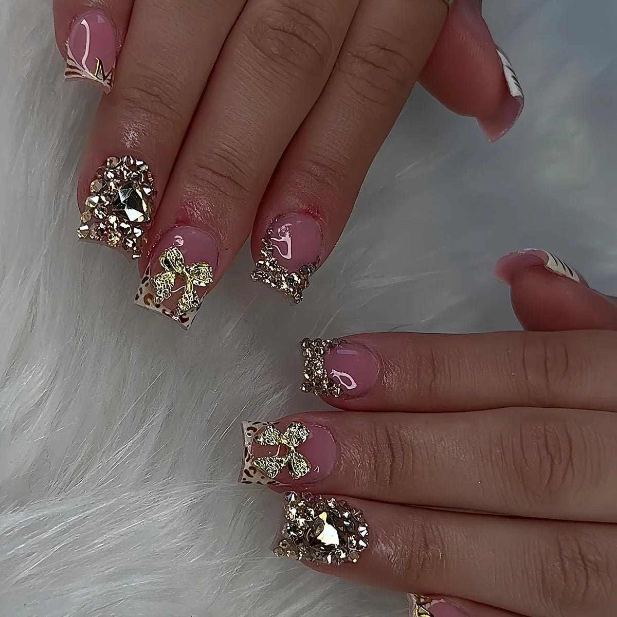 Nude Pink Sweet Press On Nails Short French With 3D Decor