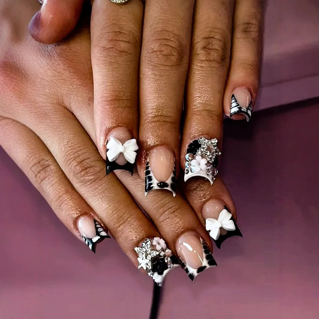 Nude Pink Sweet Press On Nails Short French With 3D Decor