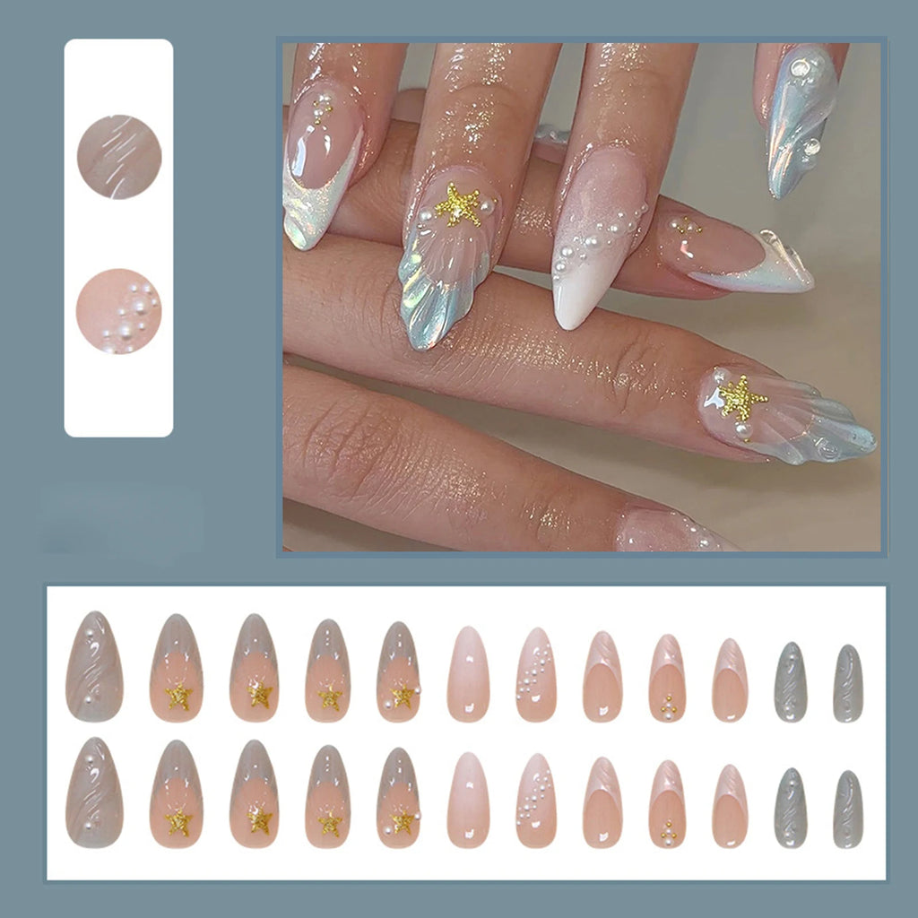 Stiletto Press On Nails Black Silver Bowknot Dissymmetry Nail Art