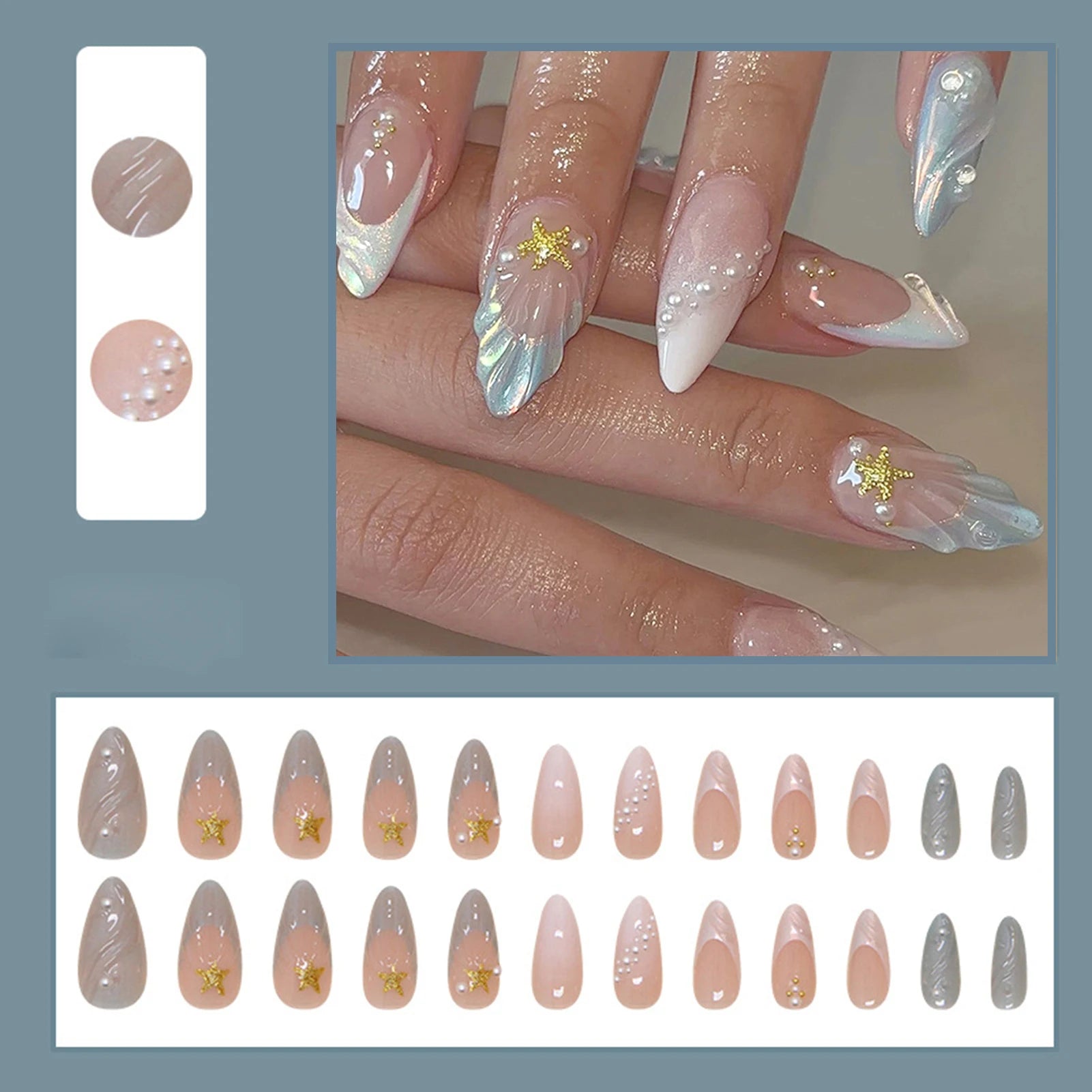 Stiletto Press On Nails Black Silver Bowknot Dissymmetry Nail Art