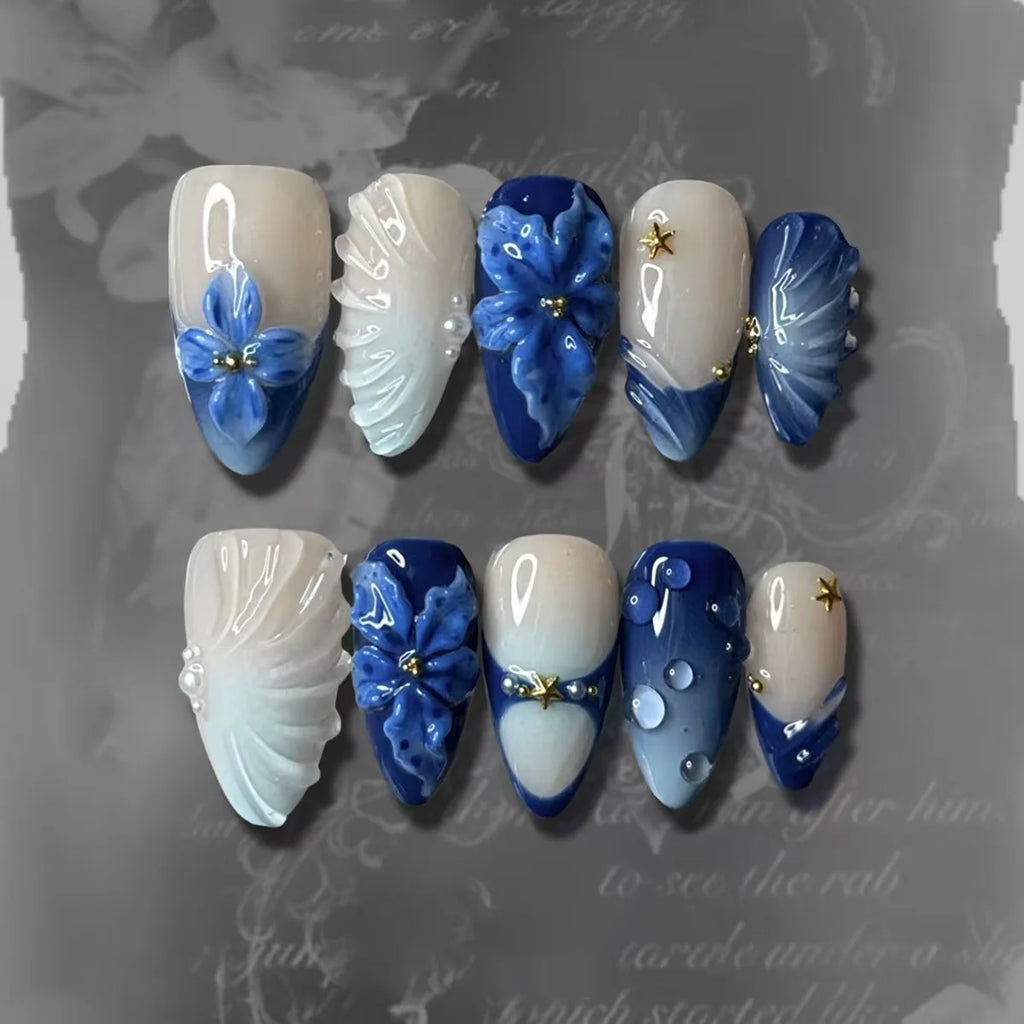 Y2k Press on Nails with Almond Head Design Cat's Eye Silver Stripe Pattern