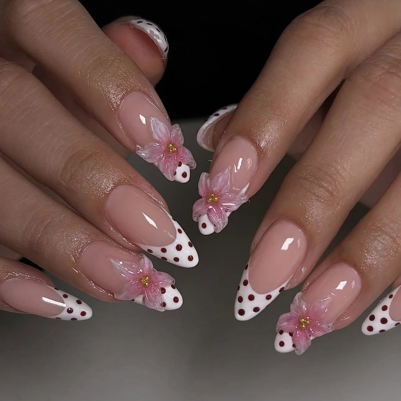Pink Flower Almond Kawaii Press on Nails