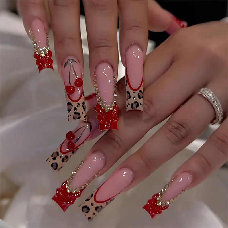 Long Square Press on Charm Nails Durable Wear