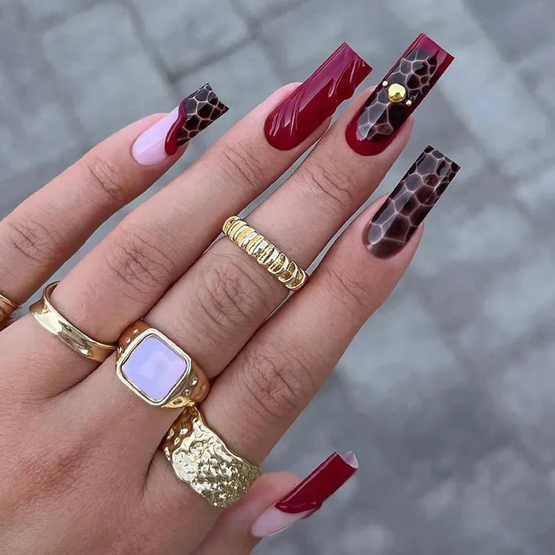 Long Square Press on Charm Nails Durable Wear