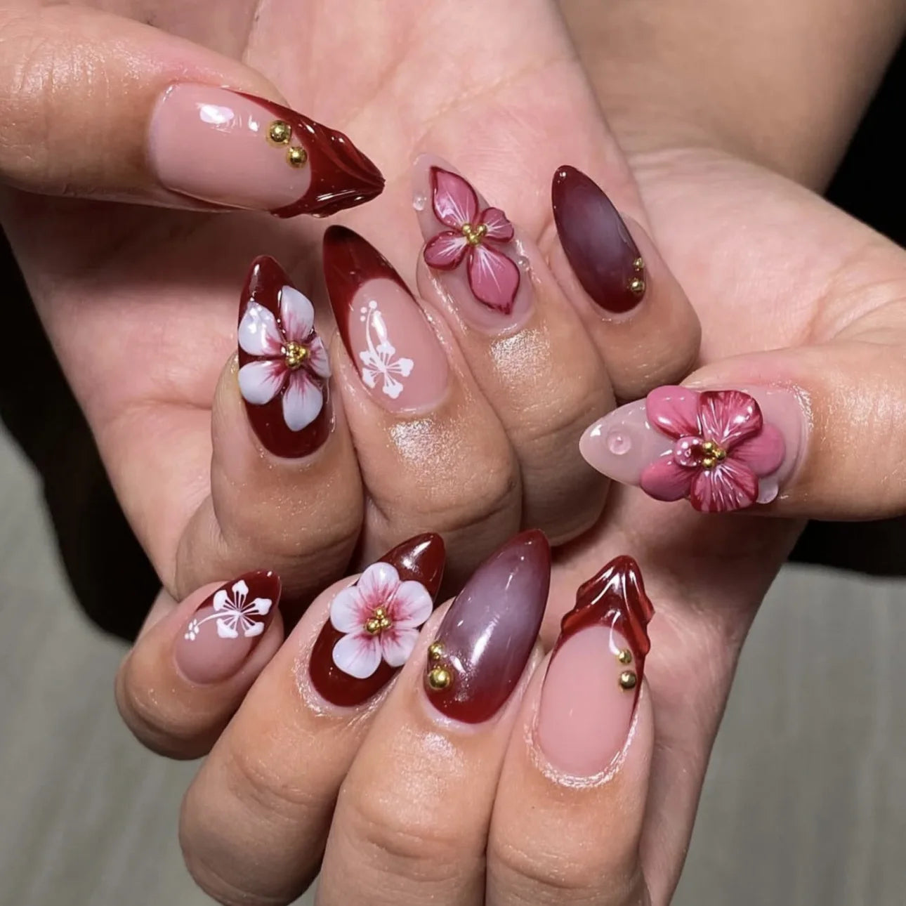 Pink Flower Almond Kawaii Press on Nails